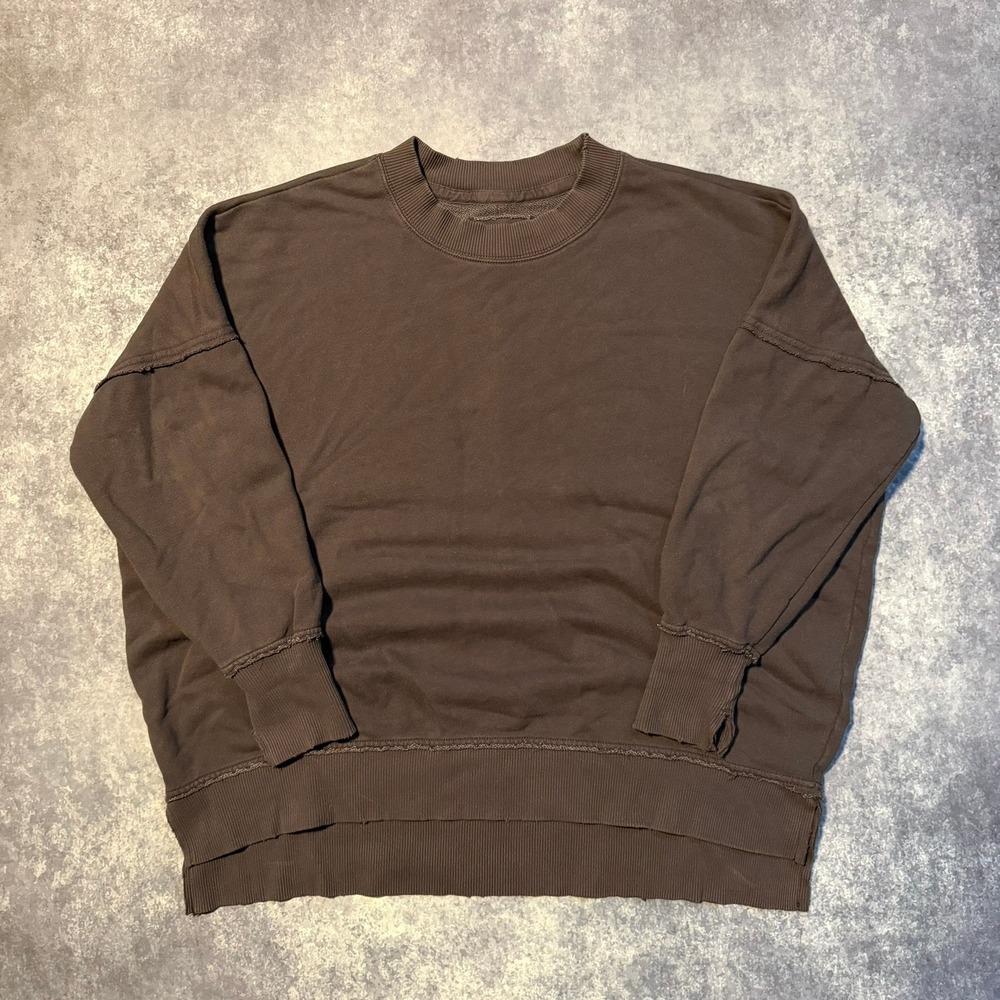 Aerie Women XS Gray Oversized Raw Edge Seam Crewneck Sweatshirt‎ Pullover Top
